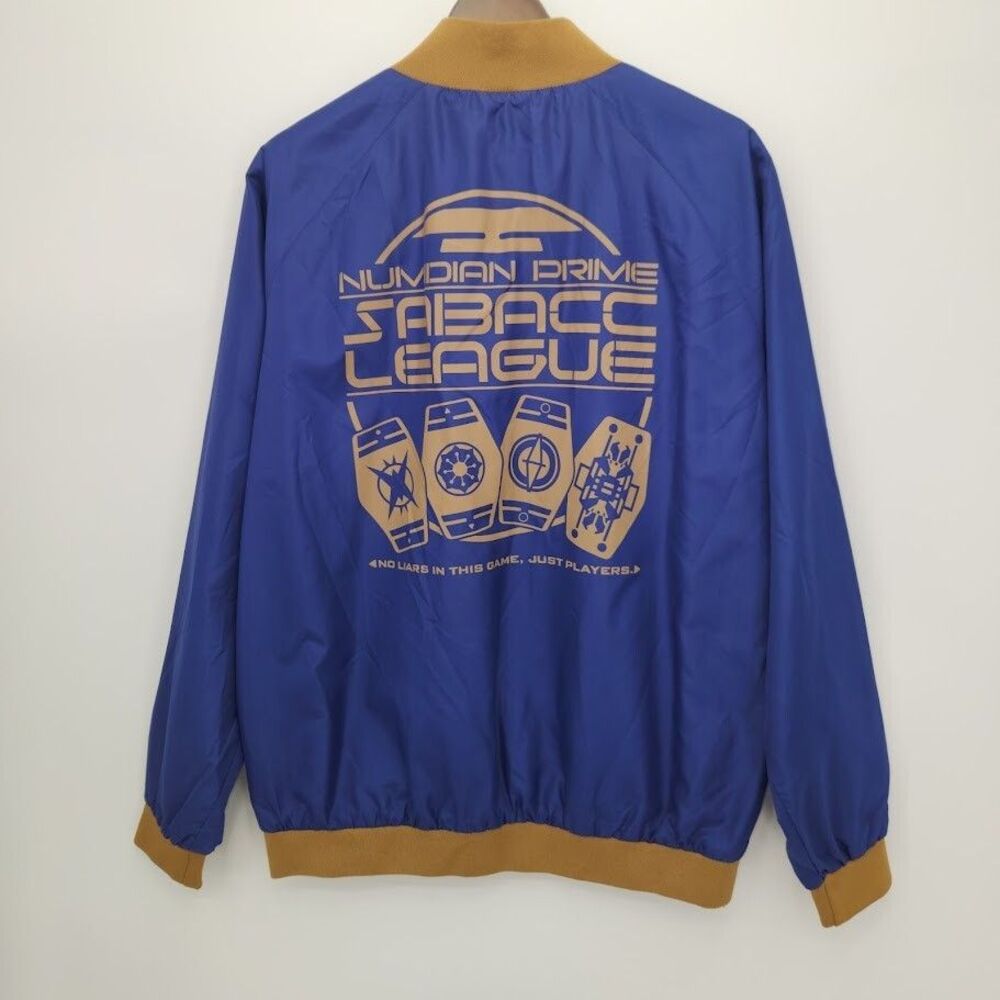 Star Wars Men's Sabacc League Graphic Bomber Jacket Blue/Tan Size Medium